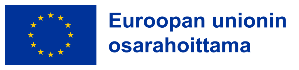 EU-lippulogo, jossa sinisen suorakulmion päällä ympyrässä 12 keltaista tähteä ja vieressä teksti Euroopan unionin osarahoittama.